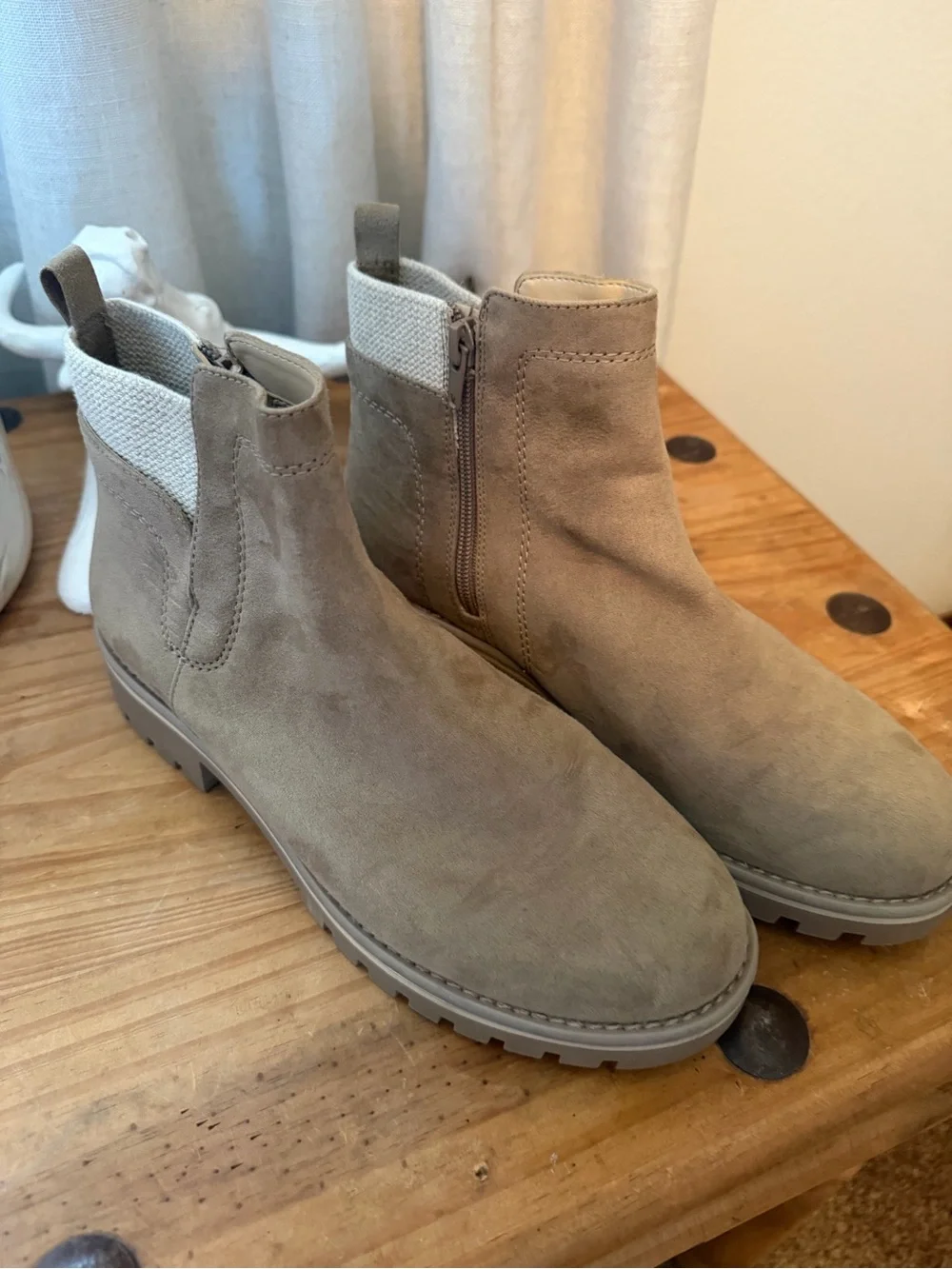 Sole Society Taupe Suede Ankle Booties with Cream Knit Detail - Picture 1 of 4
